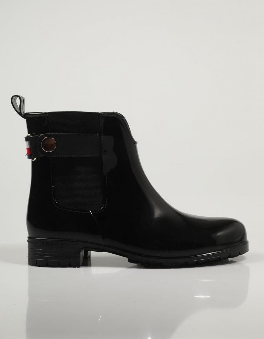 BOTINES TOMMY HILFIGER ANKLE RAINBOOT WITH METAL DETAIL en color Negro