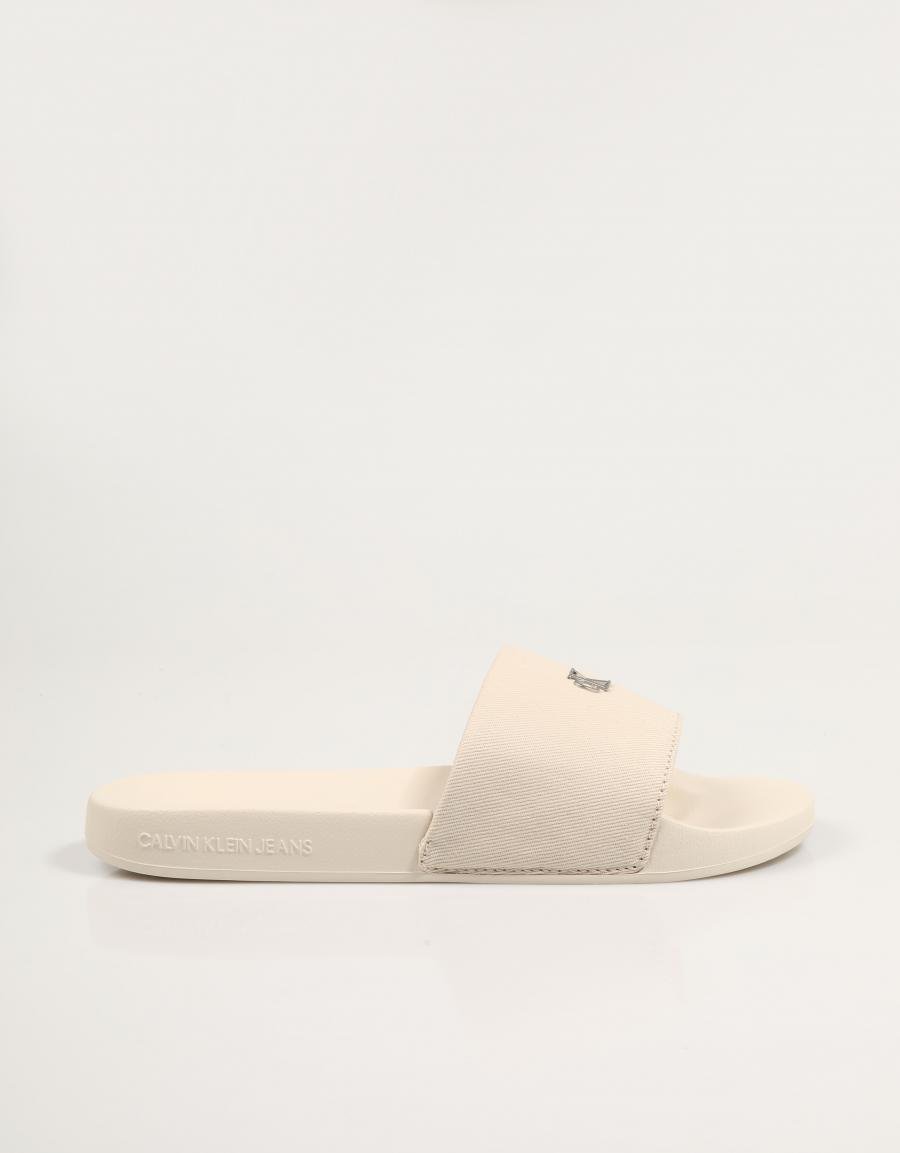 Chanclas Calvin Klein Miami Slide monogramme matériel en couleur beige