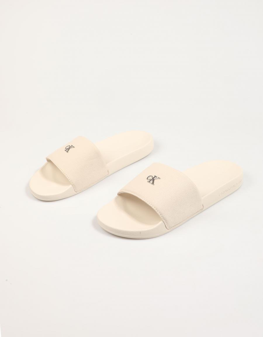 Chanclas Calvin Klein Miami Slide monogramme matériel en couleur beige