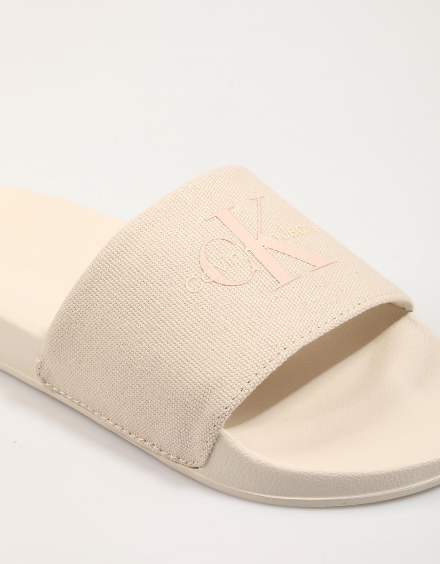 CHANCLAS CALVIN KLEIN MIAMI SLIDE MONOGRAM WN en color Beige