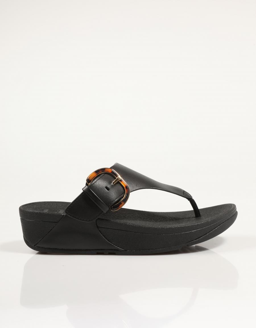 SANDALIAS FITFLOP W LULU RESIN BUCKLE LEATHER TOE en color Negro