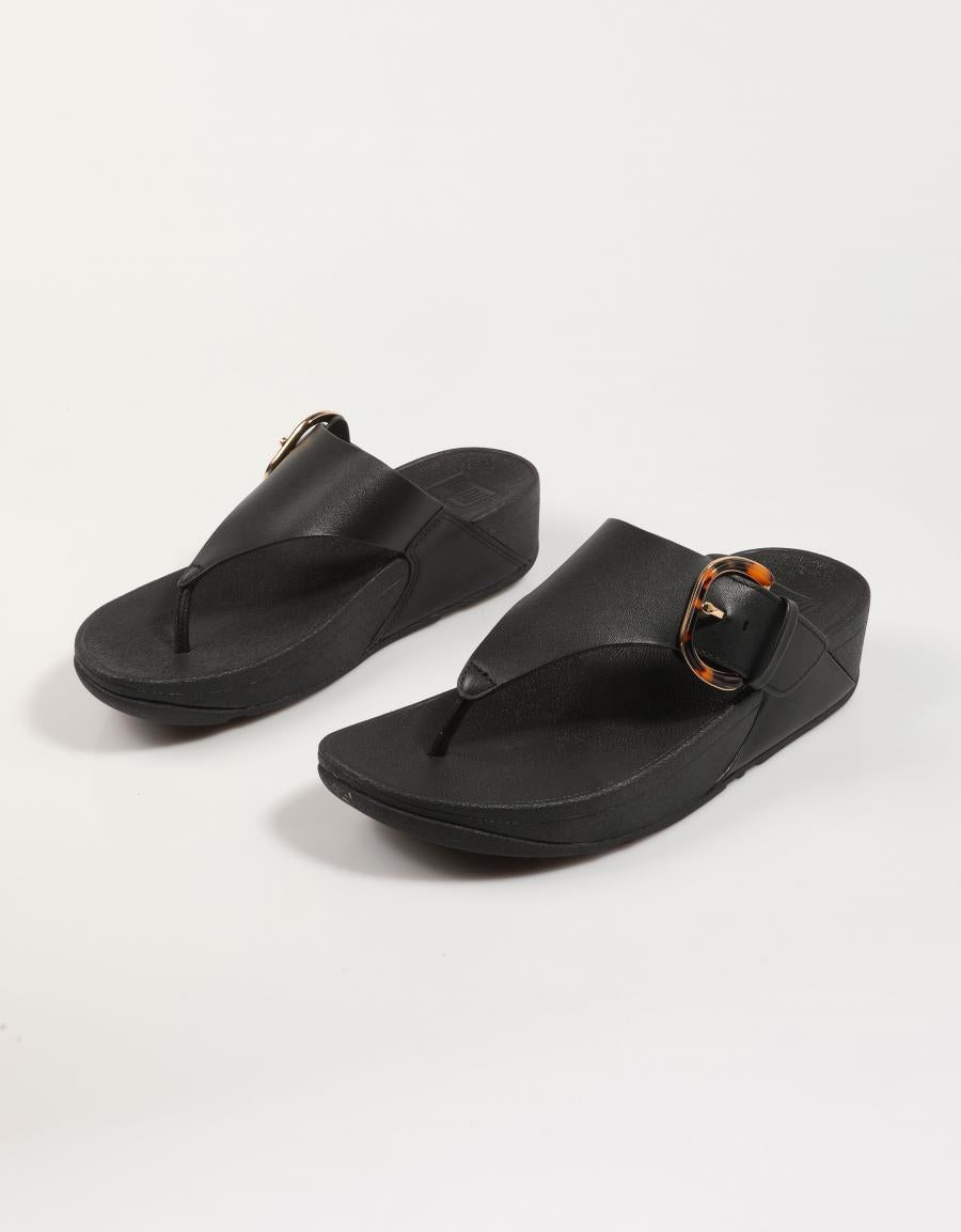 SANDALIAS FITFLOP W LULU RESIN BUCKLE LEATHER TOE en color Negro