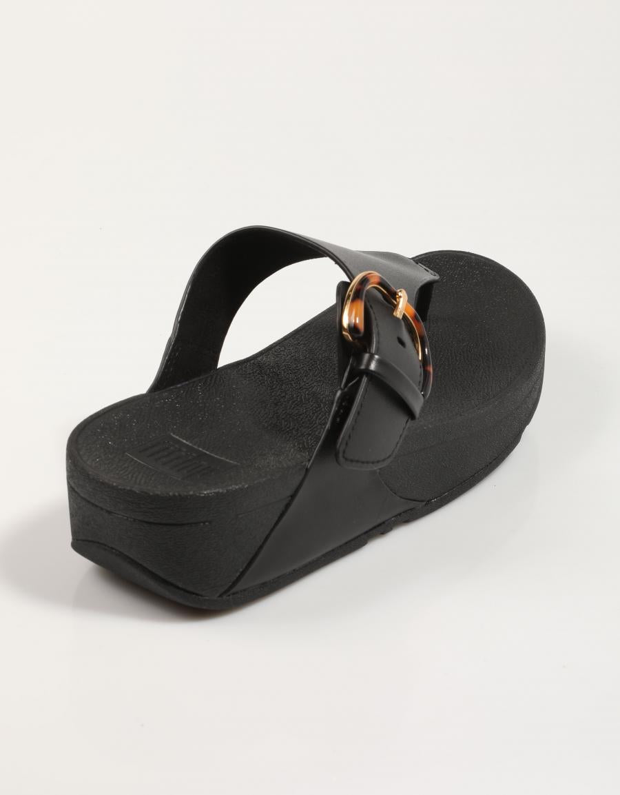 SANDALIAS FITFLOP W LULU RESIN BUCKLE LEATHER TOE en color Negro