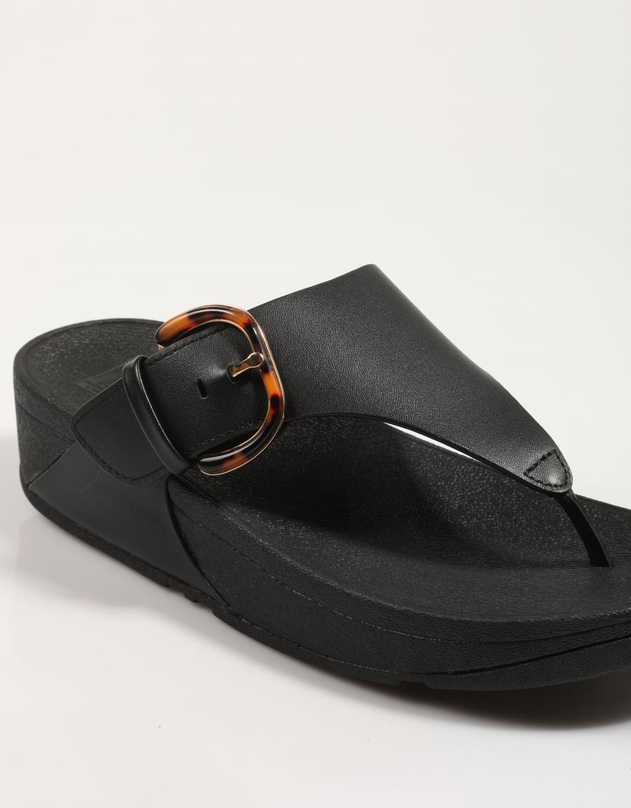 SANDALIAS FITFLOP W LULU RESIN BUCKLE LEATHER TOE en color Negro