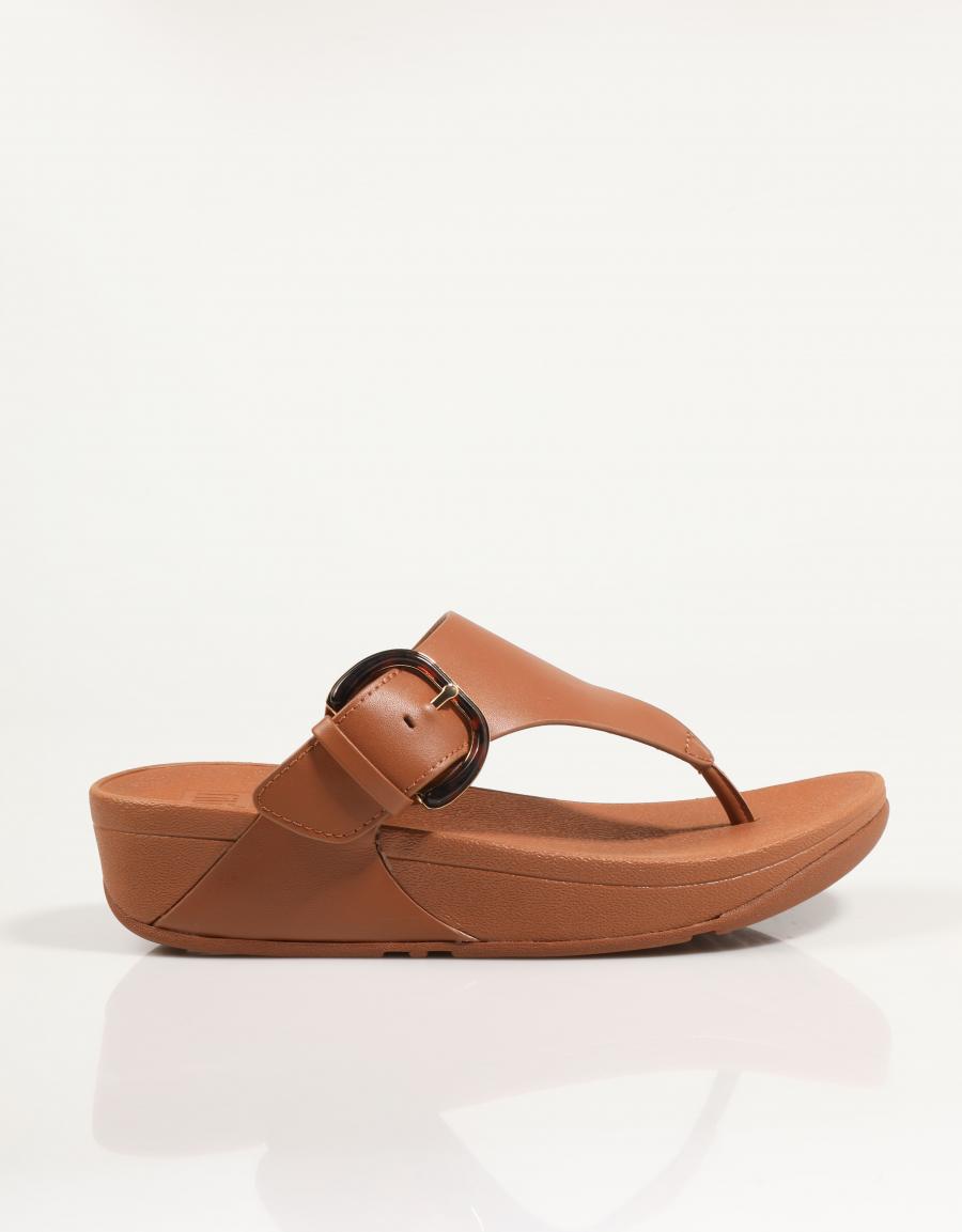 SANDALIAS FITFLOP W LULU RESIN BUCKLE LEATHER TOE en color Cuero