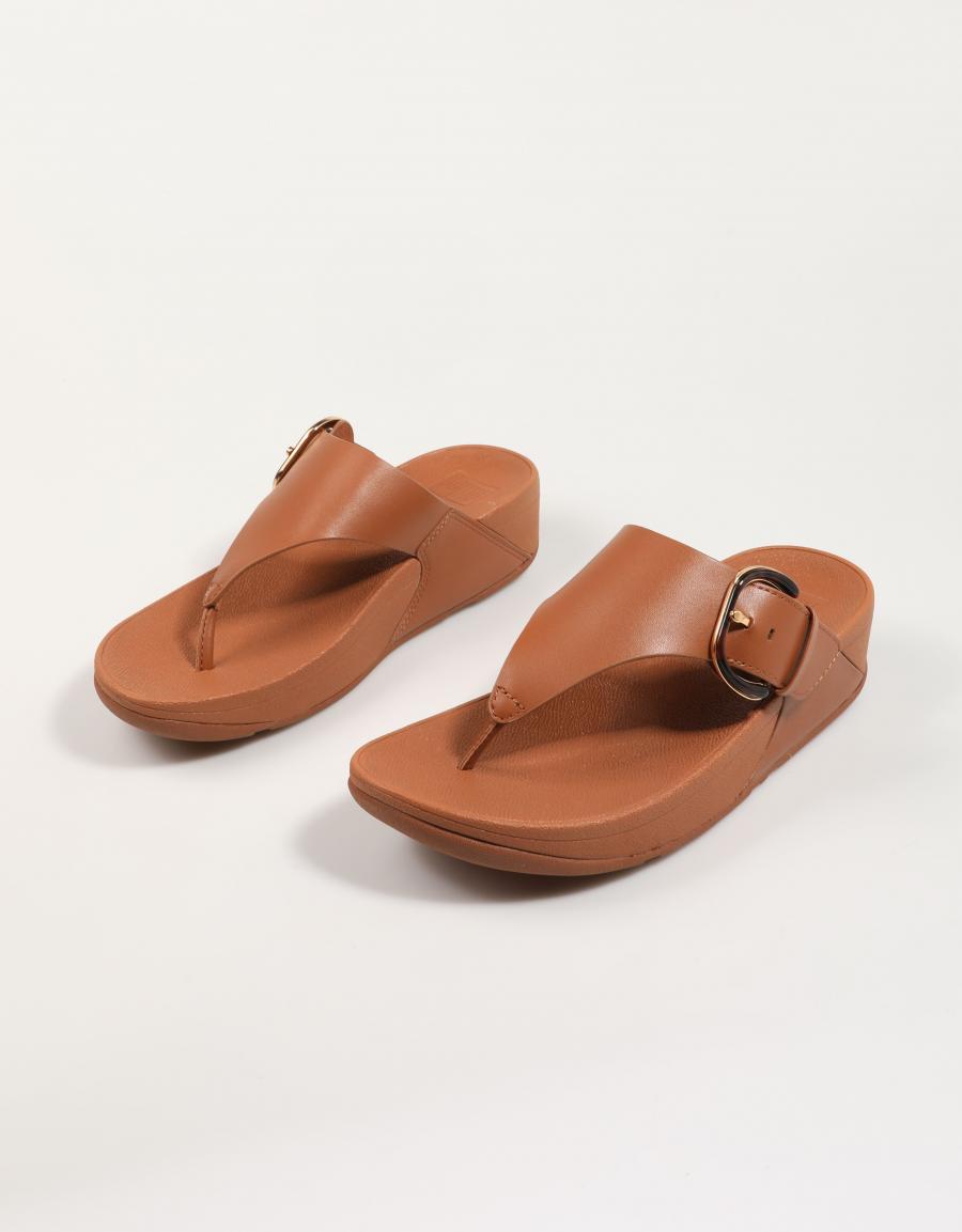 SANDALIAS FITFLOP W LULU RESIN BUCKLE LEATHER TOE en color Cuero