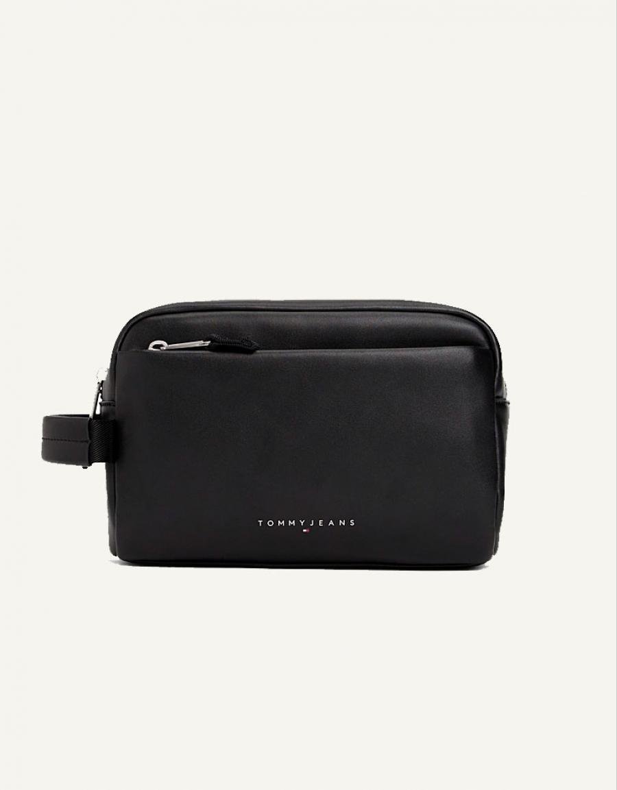 NECESER TOMMY HILFIGER TJM LINEAR LEATHER WASHBAG en color Negro