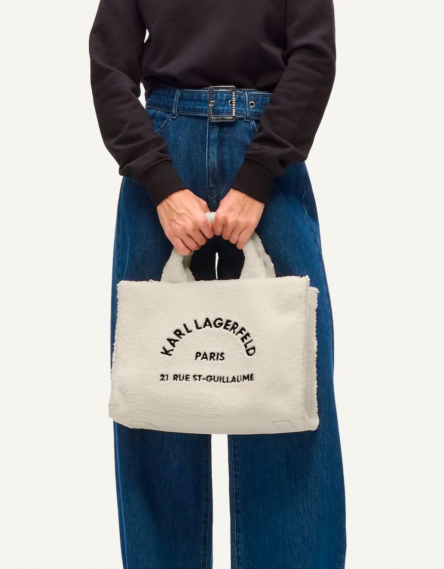 BOLSO KARL LAGERFELD SQUARE TOTE SHEARLING en color Hielo