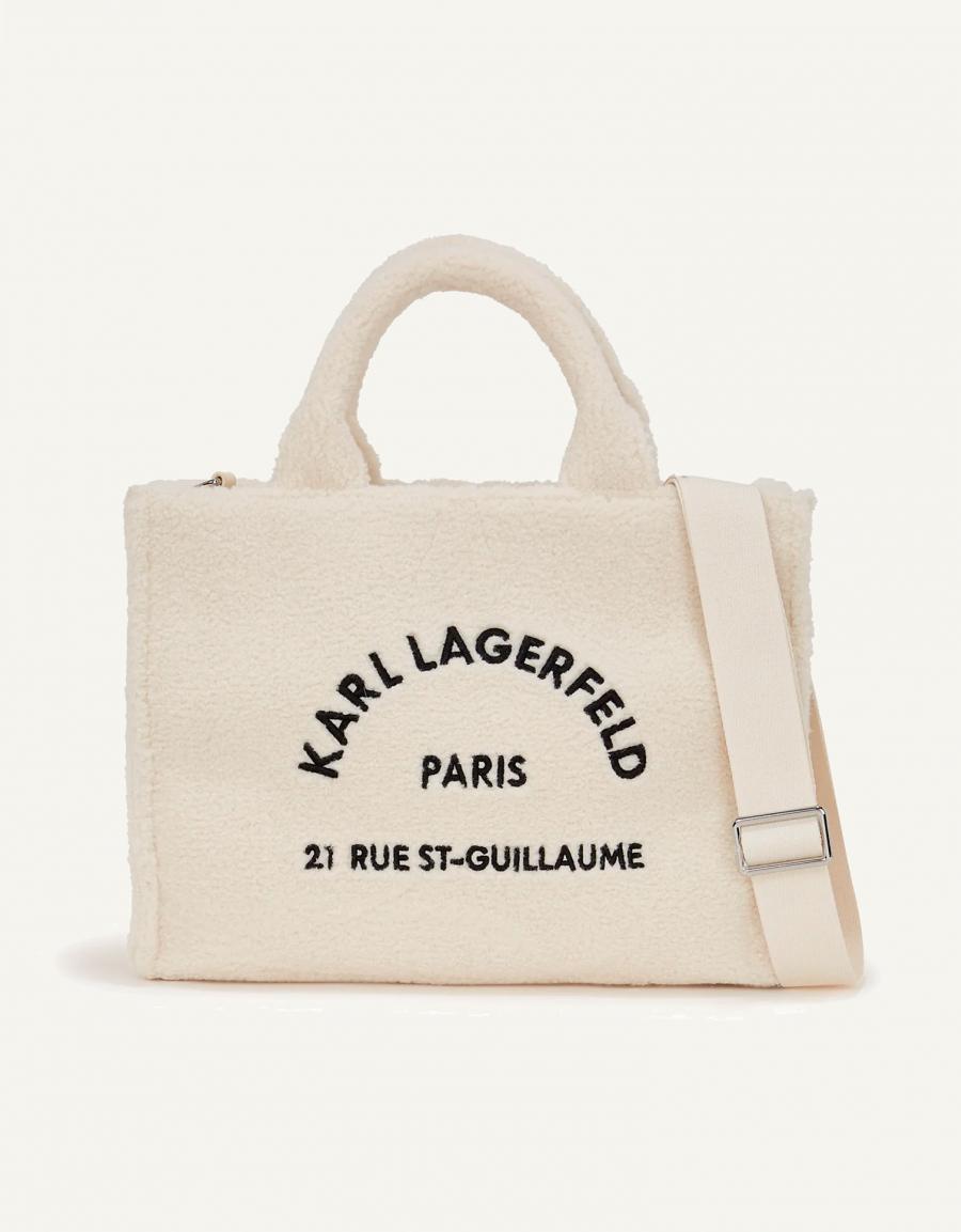 BOLSO KARL LAGERFELD SQUARE TOTE SHEARLING en color Hielo