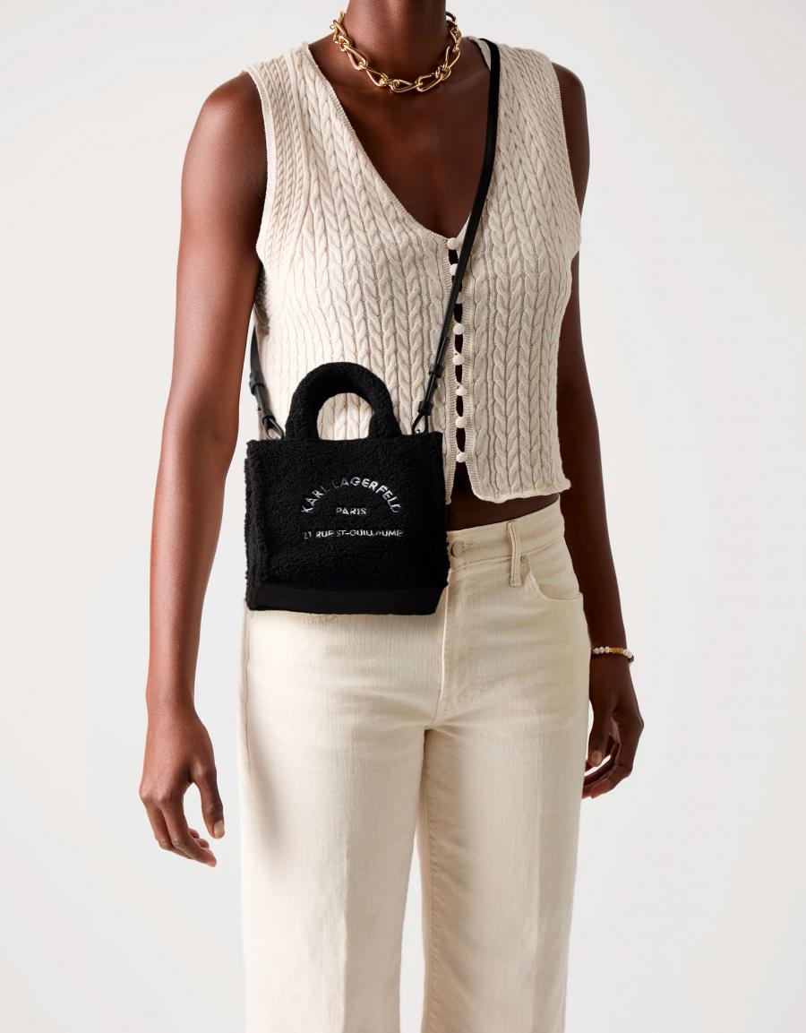 BOLSO KARL LAGERFELD MINI SQUARE TOTE SHEARLING en color Negro