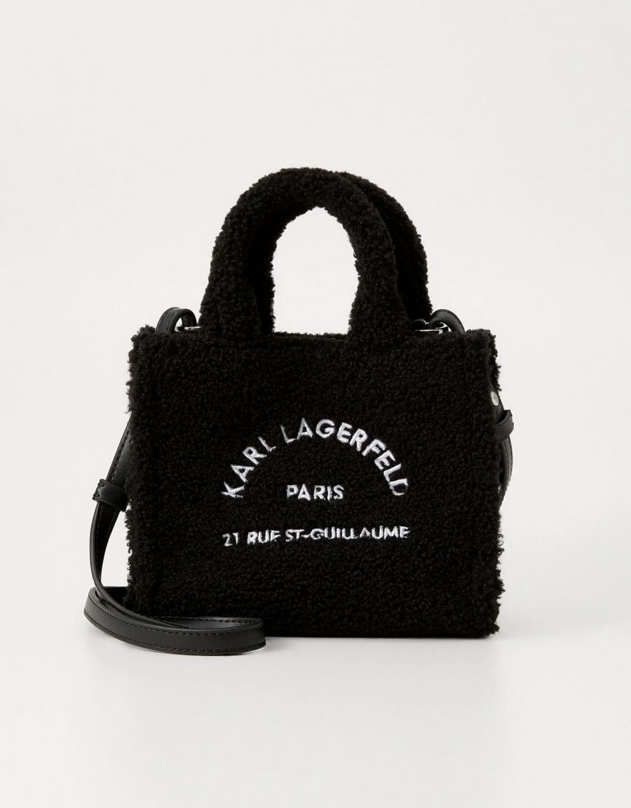 BOLSO KARL LAGERFELD MINI SQUARE TOTE SHEARLING en color Negro