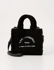 BOLSO KARL LAGERFELD MINI SQUARE TOTE SHEARLING en color Negro