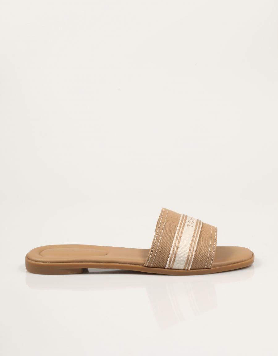 SANDALIAS TOMMY HILFIGER FLAT MULE WEBBING en color Beige