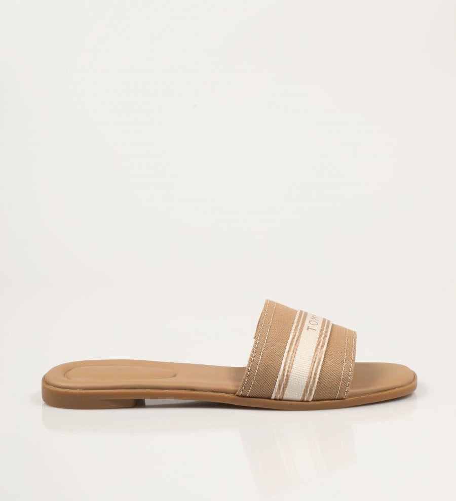 SANDALIAS TOMMY HILFIGER FLAT MULE WEBBING en color Beige