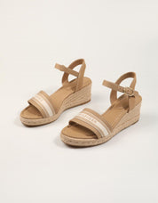 SANDALIAS TOMMY HILFIGER MID WEDGE ESPAD WEBBING en color Beige