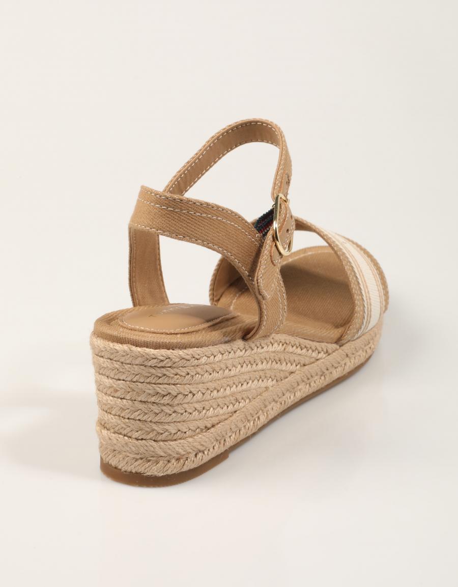 SANDALIAS TOMMY HILFIGER MID WEDGE ESPAD WEBBING en color Beige