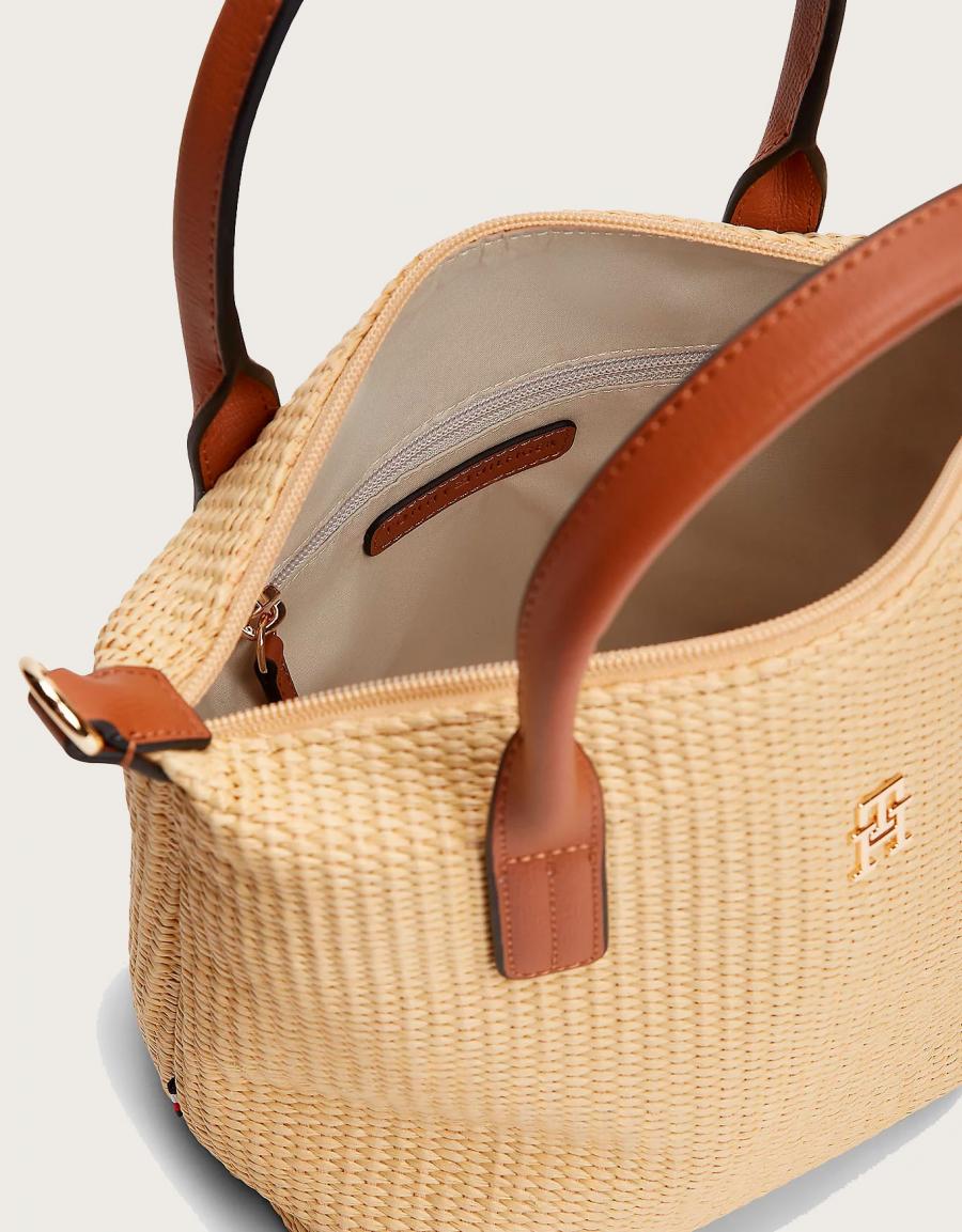 BOLSO TOMMY HILFIGER POPETTE MINI TOTE RAFFIA en color Beige