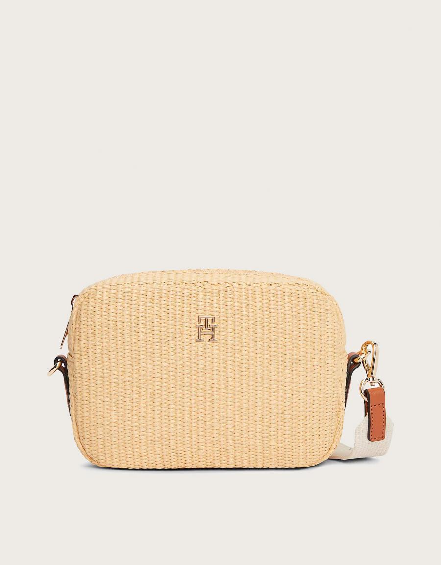 BOLSO TOMMY HILFIGER POPETTE CAMERA BAG RAFFIA en color Beige