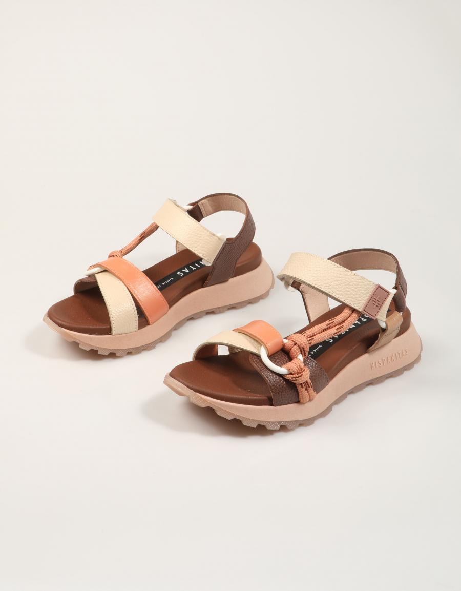 SANDALIAS HISPANITAS SANDALIA AVELLANA/CORAL/ALMOND en color Cuero