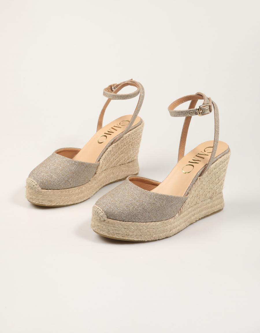 SANDALIAS GAIMO VALENCIANA LINO GLITTER PLATA en color Beige