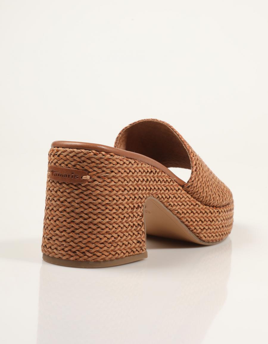 SANDALIAS TAMARIS PALA RAFIA COGNAC en color Cuero