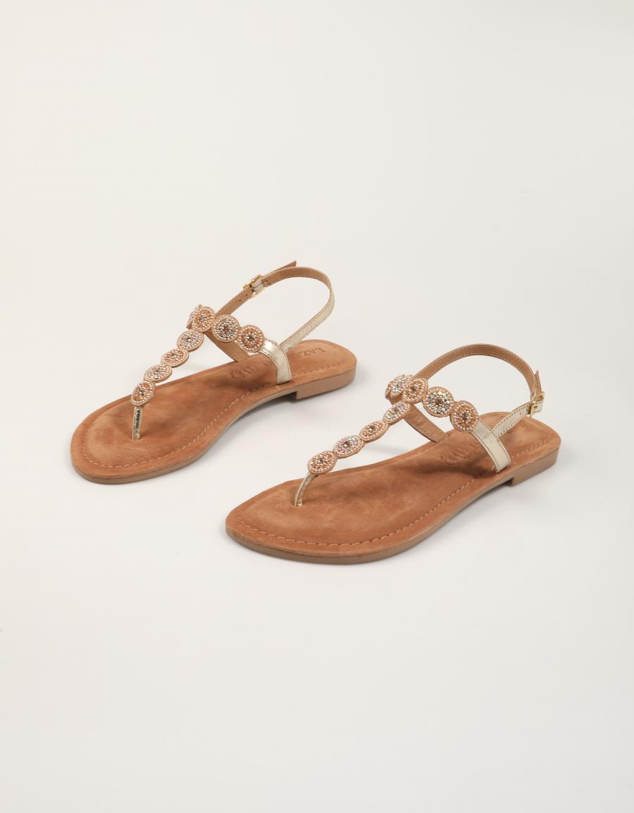 SANDALIAS LAZAMANI BEADS SMALL COGIDA GOLD en color Beige