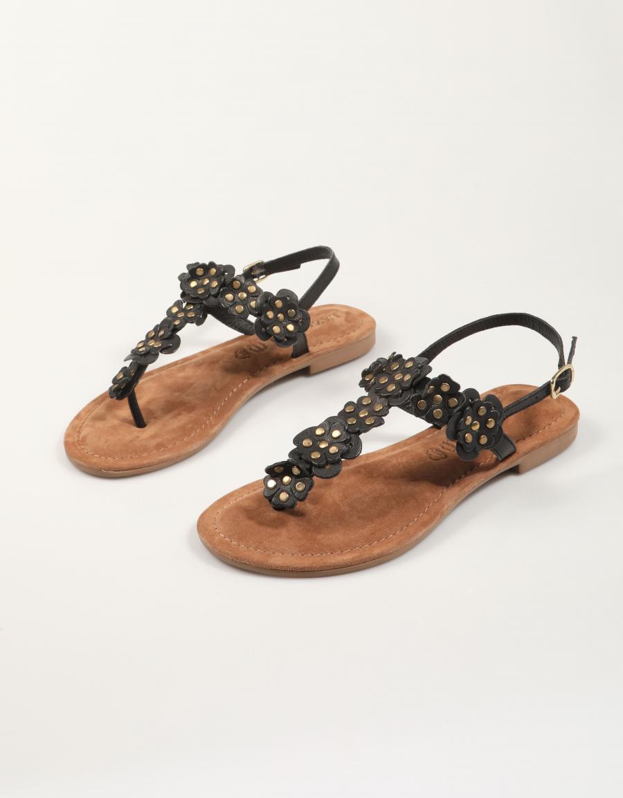 SANDALIAS LAZAMANI PIPPA FLOWER STUDS BLACK en color Beige