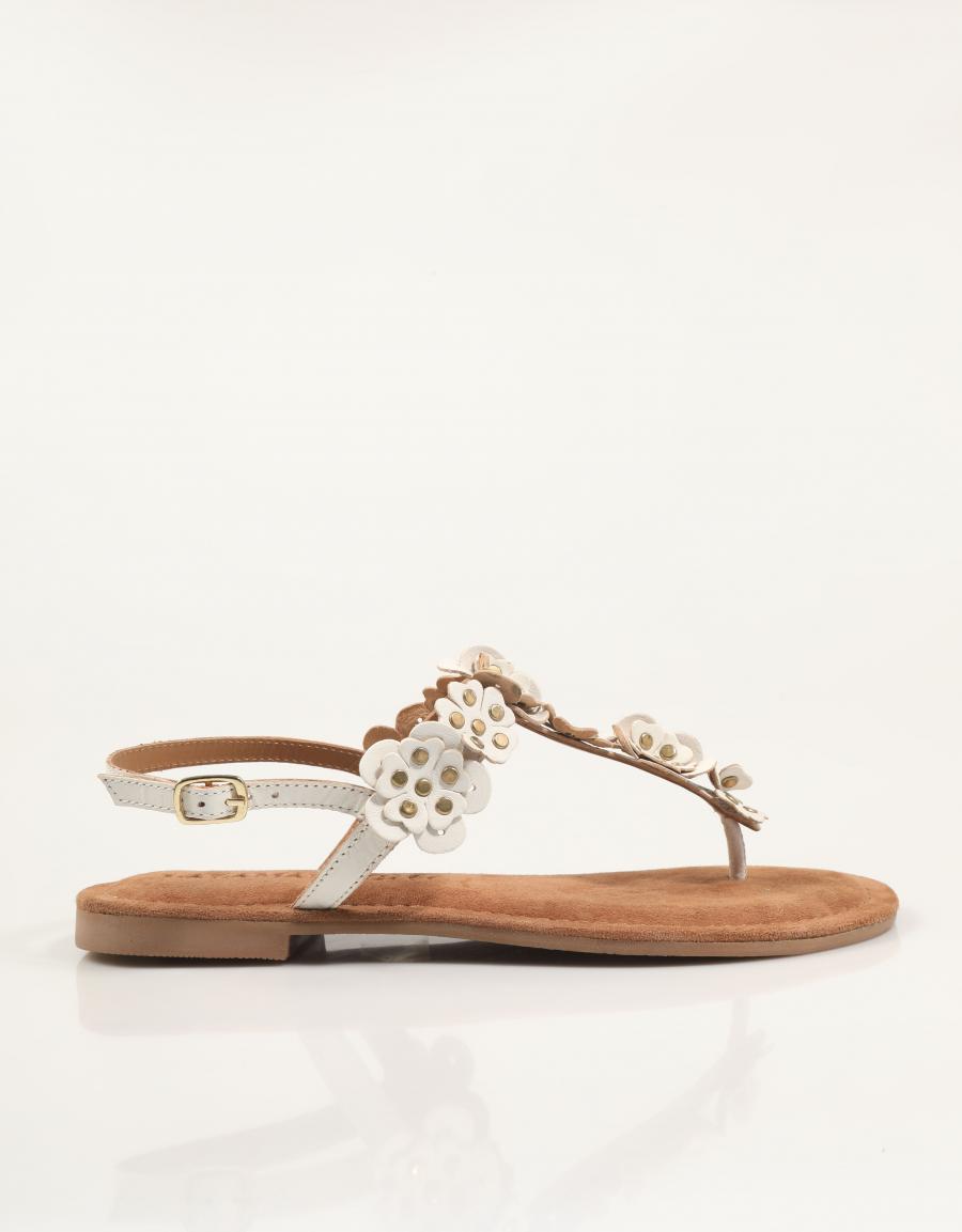 SANDALIAS LAZAMANI PIPPA FLOWER STUDS WHITE en color Beige