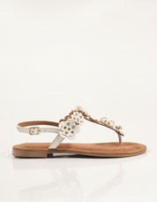 SANDALIAS LAZAMANI PIPPA FLOWER STUDS WHITE en color Beige