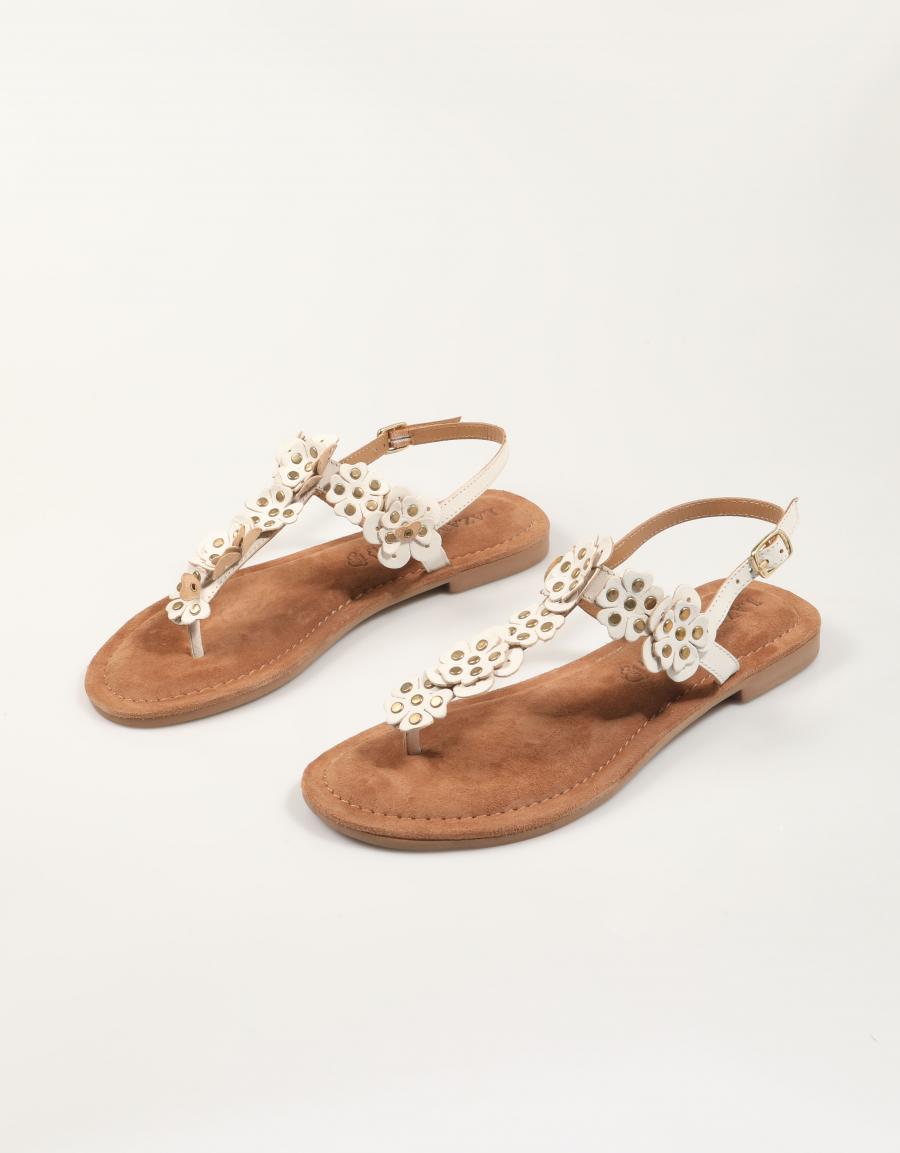 SANDALIAS LAZAMANI PIPPA FLOWER STUDS WHITE en color Beige