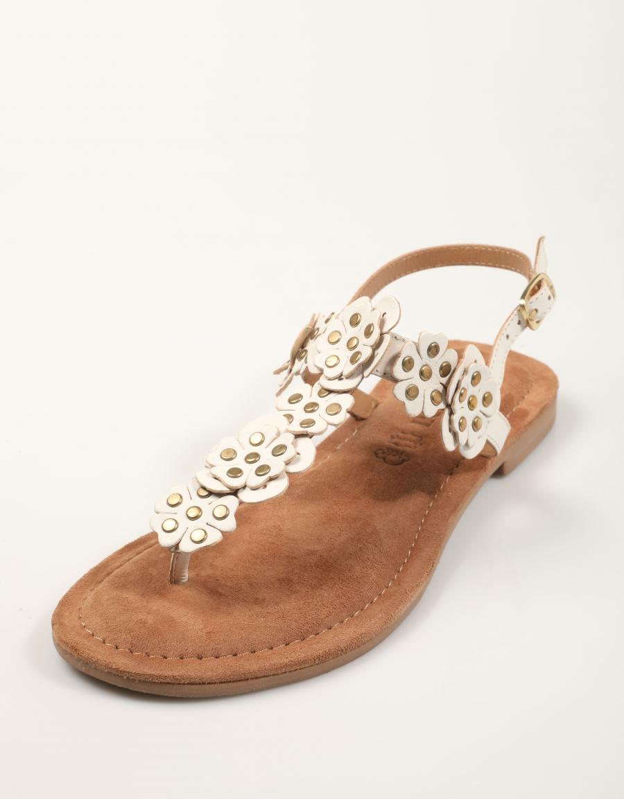 SANDALIAS LAZAMANI PIPPA FLOWER STUDS WHITE en color Beige