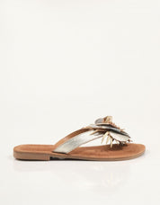 SANDALIAS LAZAMANI HILDE FLOWER METALLIC GOLD en color Beige