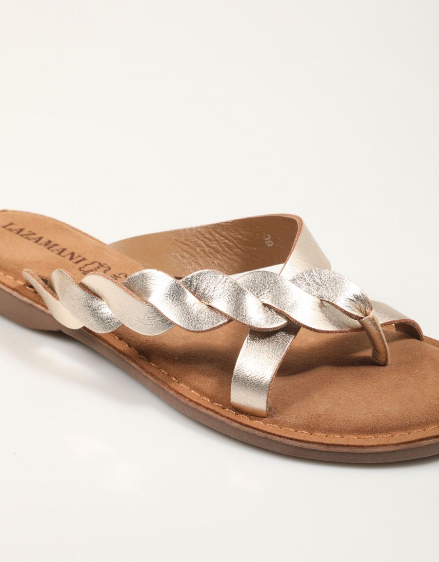 SANDALIAS LAZAMANI AVI TOE GOLD en color Beige