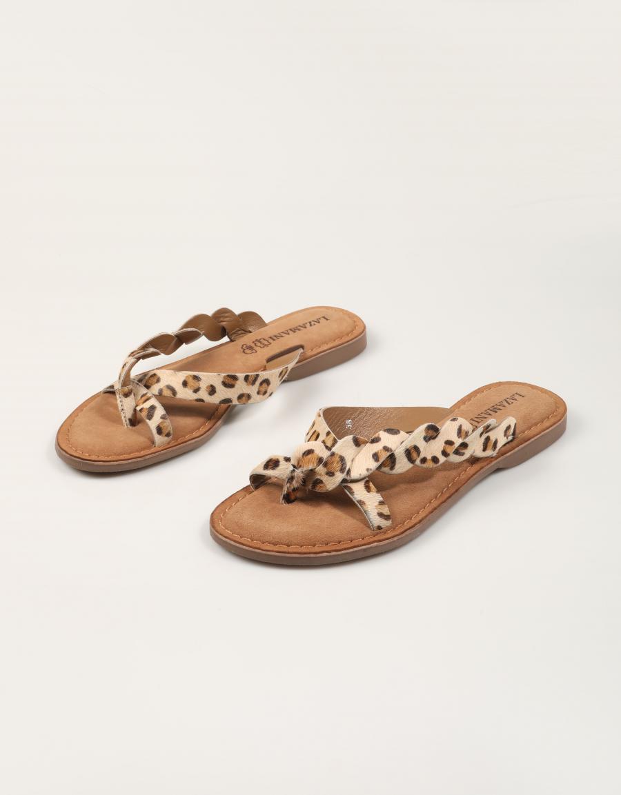 SANDALIAS LAZAMANI AVI TOE LEOPARD en color Beige