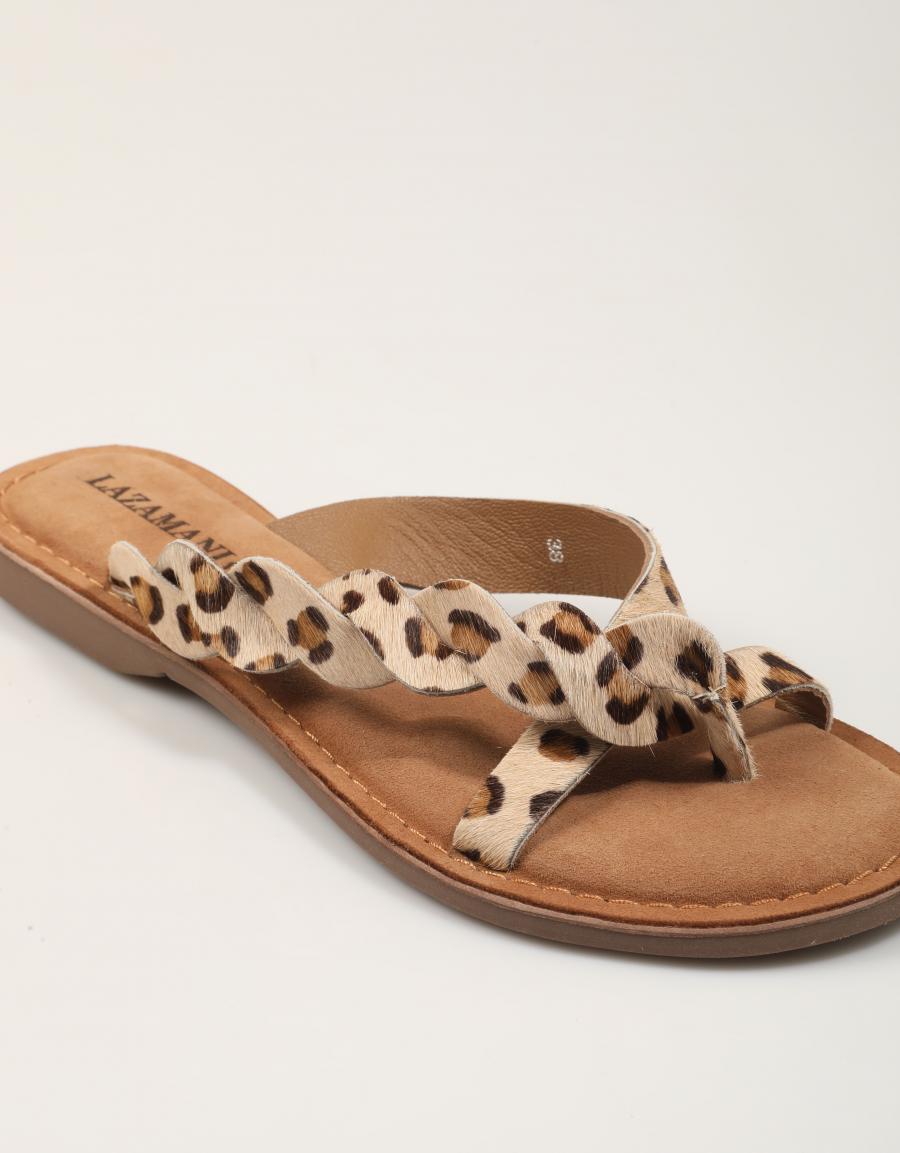 SANDALIAS LAZAMANI AVI TOE LEOPARD en color Beige