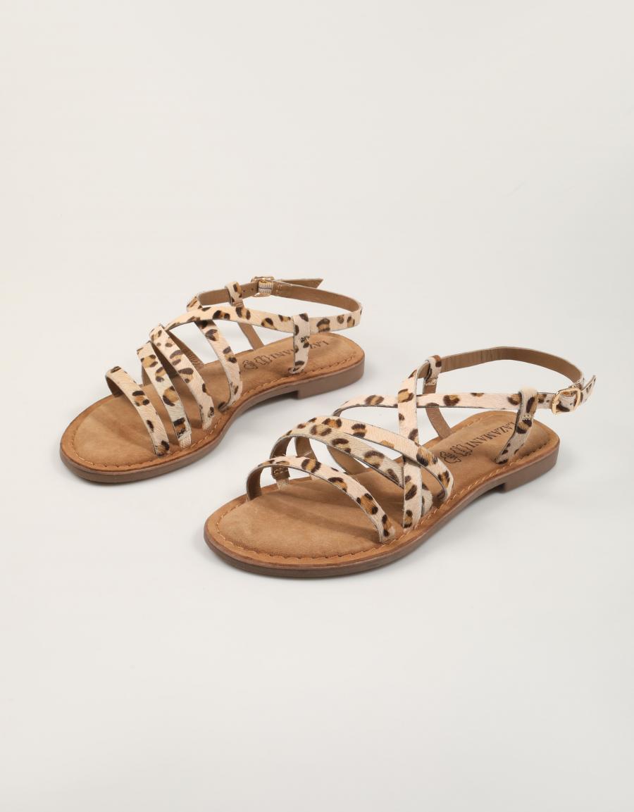 SANDALIAS LAZAMANI ZUZA STRAPPY LEOPARD en color Beige