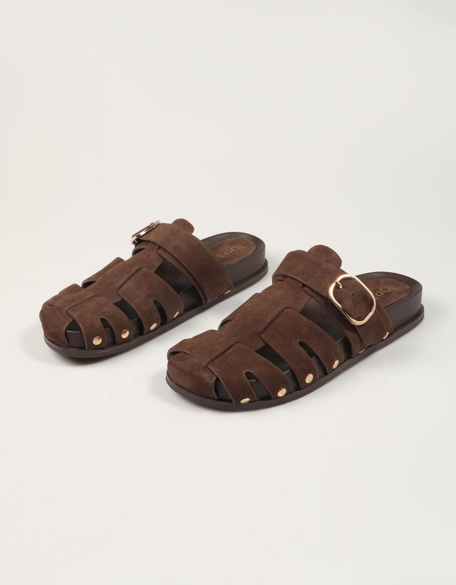 SANDALIAS TOP 3 ZUECO ROMANA MOKA en color Marron