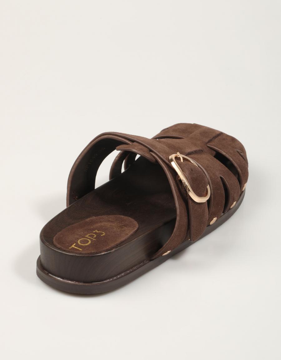 SANDALIAS TOP 3 ZUECO ROMANA MOKA en color Marron