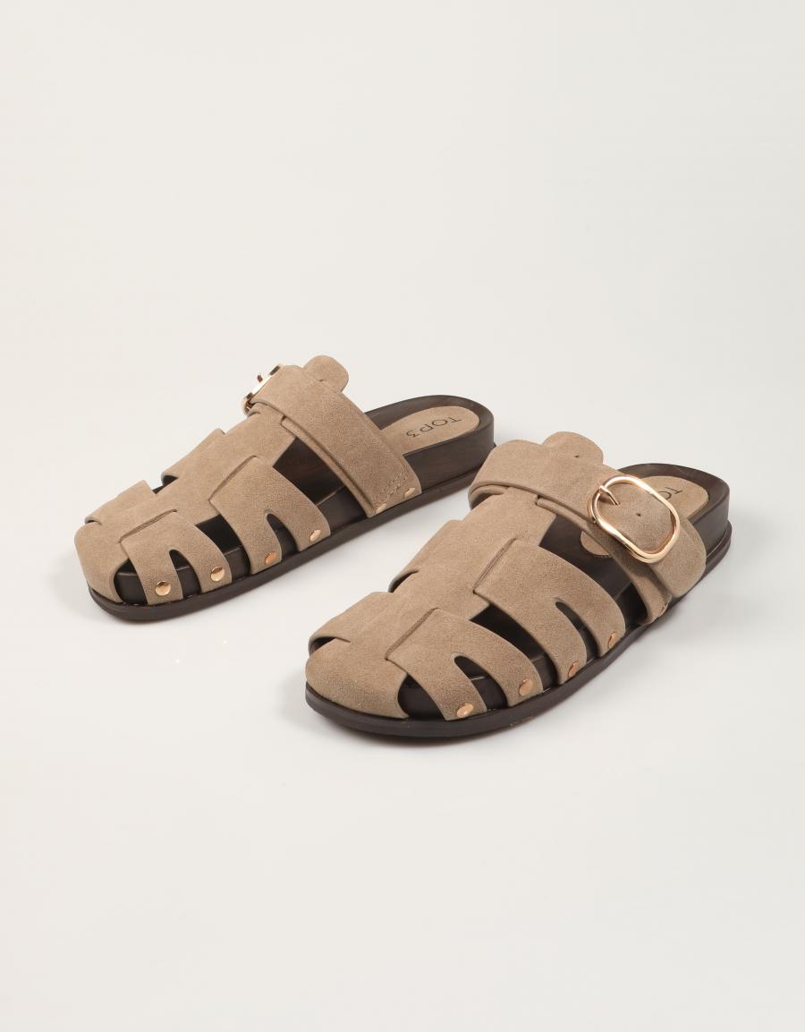 SANDALIAS TOP 3 ZUECO ROMANA PIEDRA en color Beige
