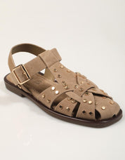 SANDALIAS TOP 3 ROMANA TACHAS PIEDRA en color Beige