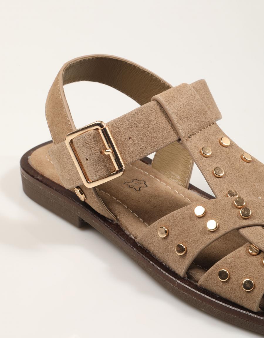 SANDALIAS TOP 3 ROMANA TACHAS PIEDRA en color Beige