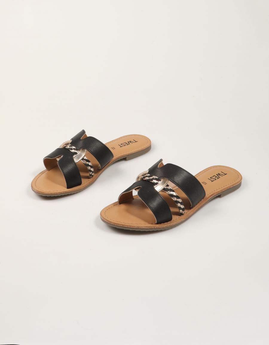 SANDALIAS TWEST PALA BLACK PLATINUM en color Negro