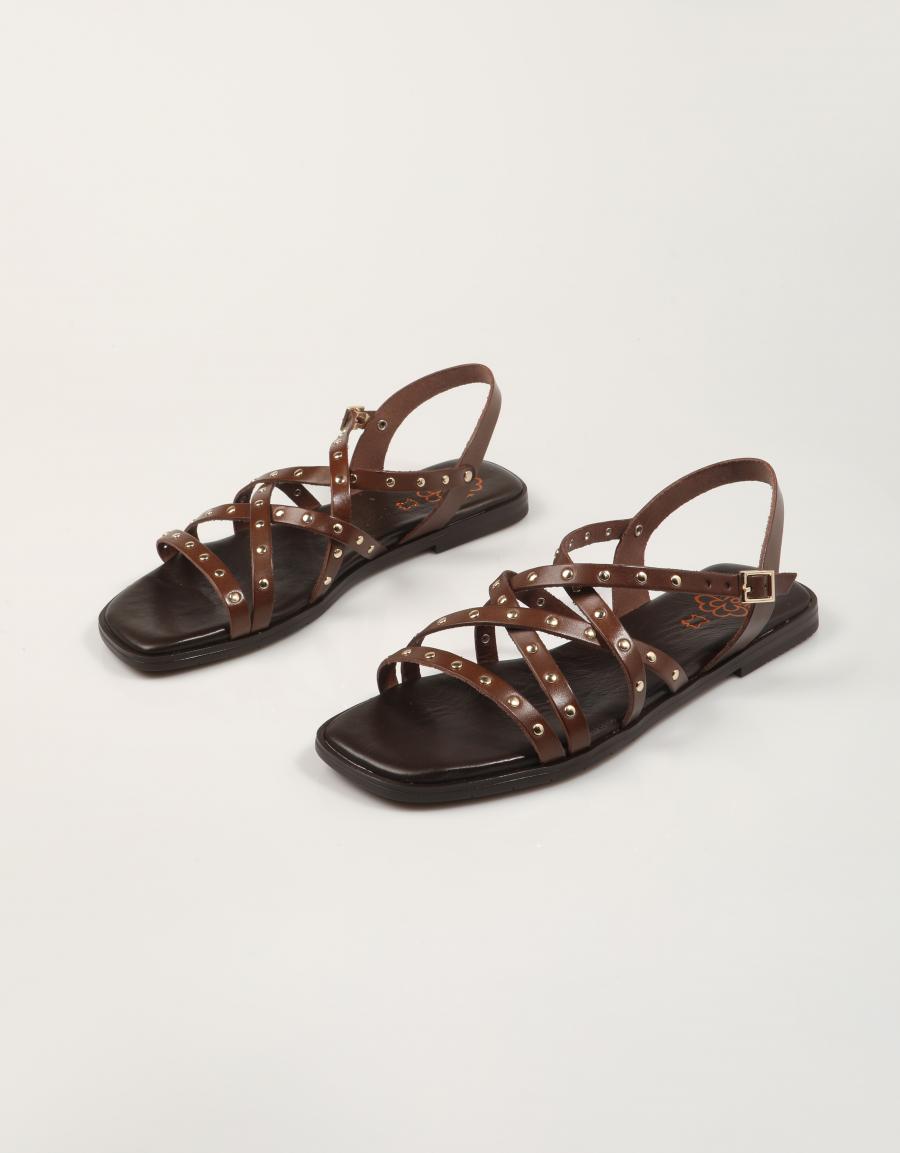 SANDALIAS PORRONET SANDALIA TIRAS REMACHES MOKA en color Marron