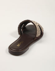 SANDALIAS AN-SE SANDALIA BOLITAS CHOCOLATE/CREAM en color Cuero