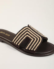 SANDALIAS AN-SE SANDALIA BOLITAS CHOCOLATE/CREAM en color Cuero