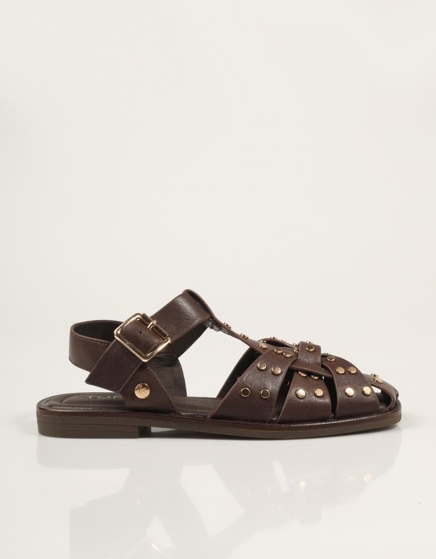 SANDALIAS TOP 3 ROMANA TACHAS PIEL MARRÓN en color Marron