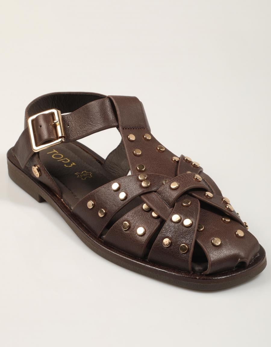 SANDALIAS TOP 3 ROMANA TACHAS PIEL MARRÓN en color Marron