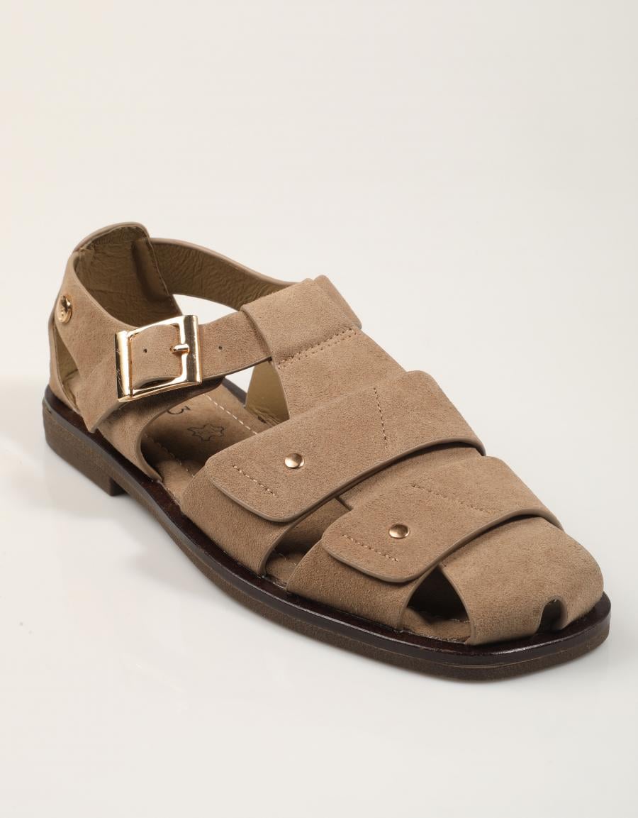 SANDALIAS TOP 3 ROMANA TACHAS SERRAJE PIEDRA en color Beige