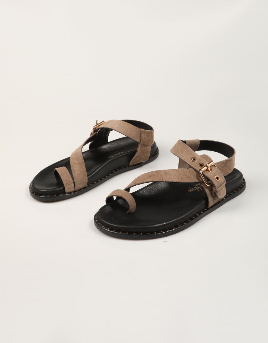 SANDALIAS REBECCA HOPE SANALIA DEDO SUGHERO en color Taupe