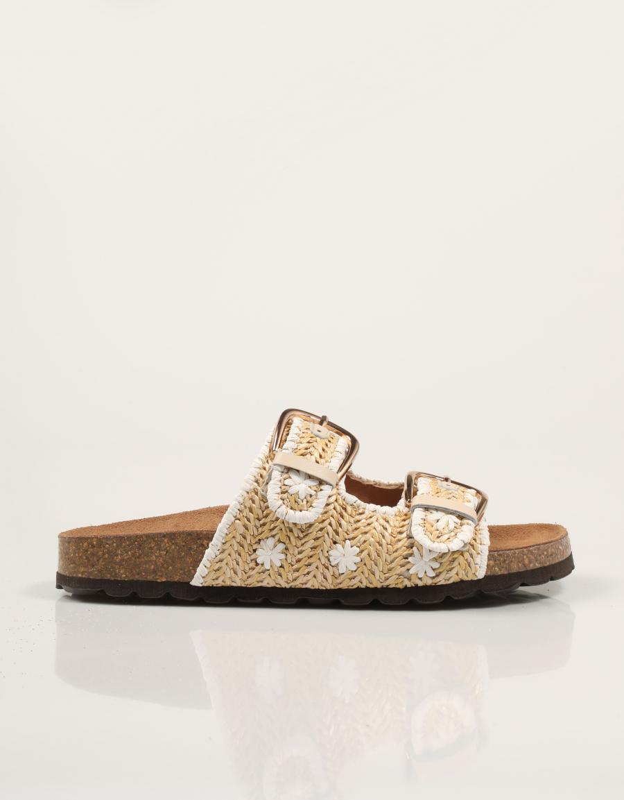 SANDALIAS REBECCA HOPE 2 HEBILLAS RAFIA HIELO en color Beige
